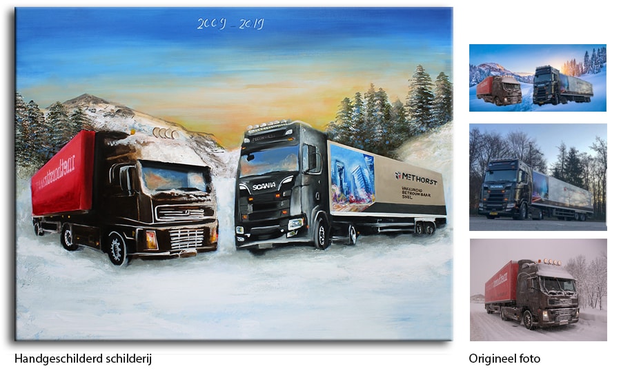 vrachtwagen schilderij laten in opdracht maken van foto